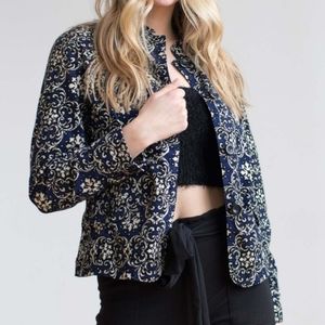 Charter Club Navy Floral Shacket Large Cotton Stretch Fine Corduroy